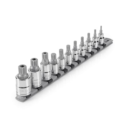 Tekton 11 pc 3/8 In Dr and 1/2 In Dr TR Triple Square Bit Socket Set w/ Rail (M4-M12, MT14-MT18) SHB99100